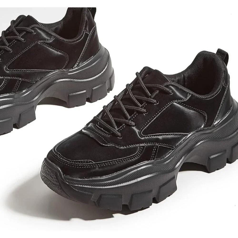 Women Black Platform Fuchsia Hologram Casual Lace-Up Sneakers